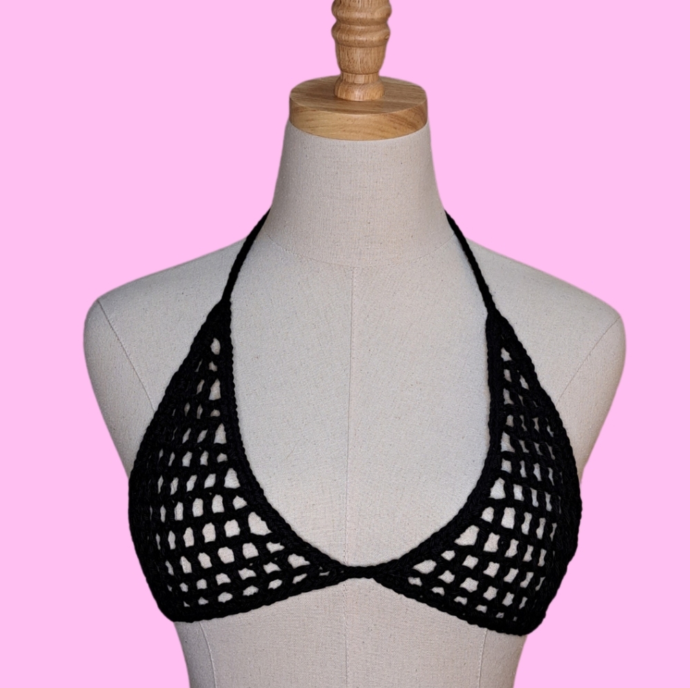 Handmade cotton crochet mesh bralette top
